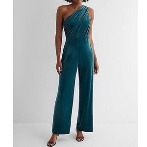 Express Teal One-Shoulder Jumpsuit